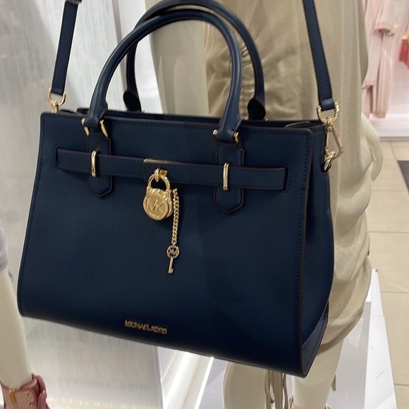 Michael Kors 35T1GHMS2L Hamilton Medium Satchel Crossbody Navy - Picture 5 of 16